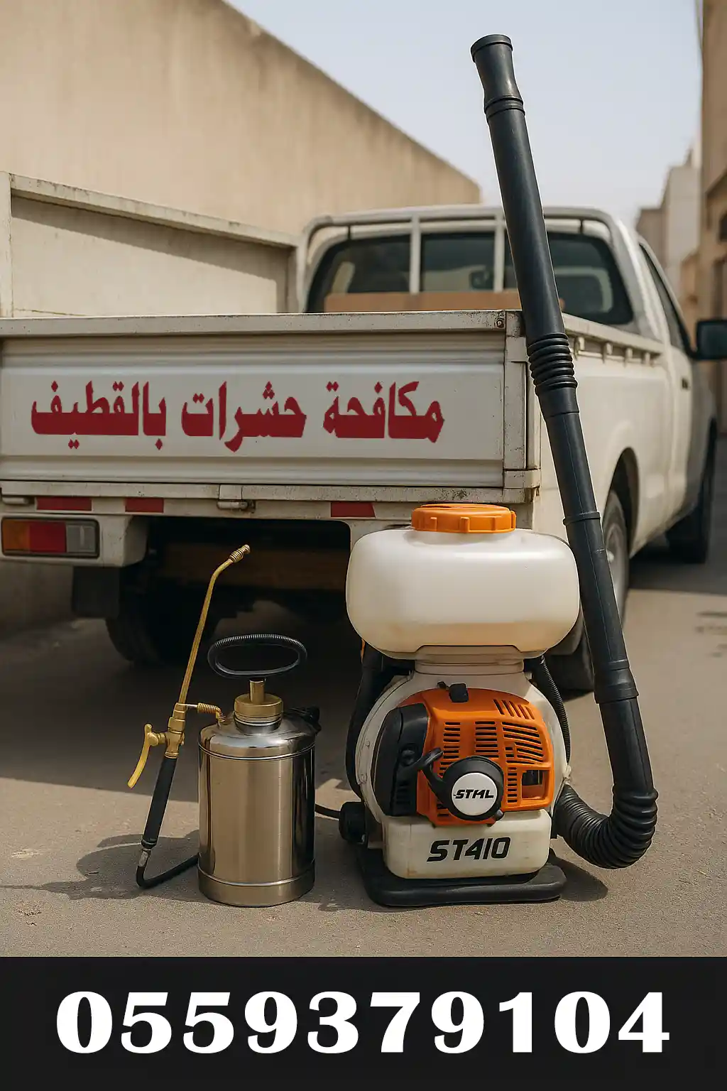 معدات رش مبيدات حديثة تستخدم في مكافحة الحشرات داخل مدينة القطيف